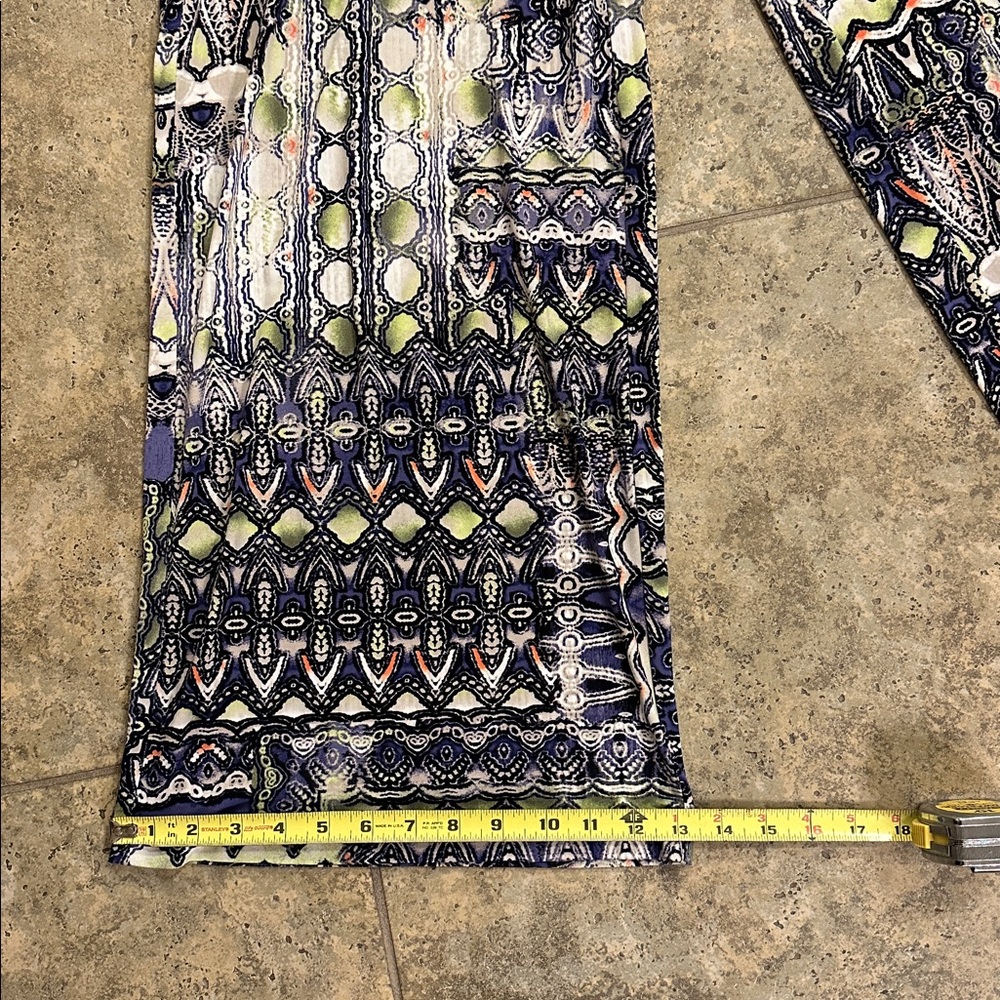 Chico's Size 1 Boho Palazzo Mosaic Printed Wide-Leg Pants Purple Navy Lime - Picture 3 of 9